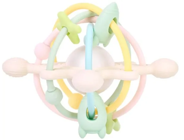 Multi toy silicone toy with rattle ball Pastel