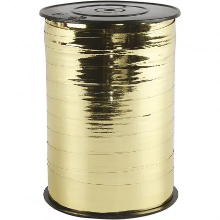 Gift ribbon, metallic gold, W: 10 mm, glossy, 250 m/1 roll.