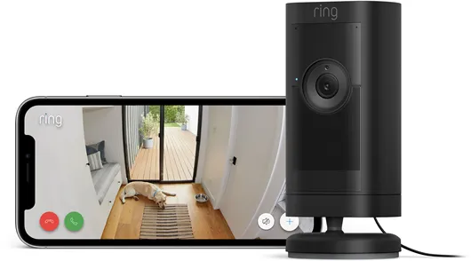 Ring Stick Up Cam Pro Outdoor surveillance camera with power connection, black