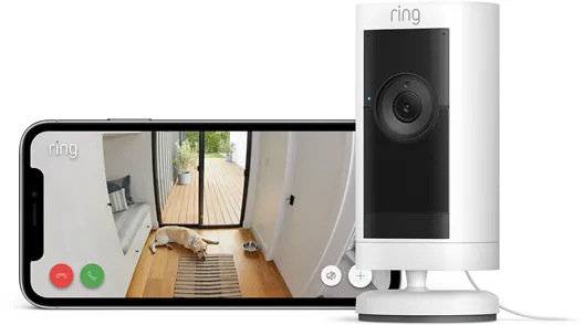 Ring Stick Up Cam Pro Outdoor surveillance camera with power adapter, White
