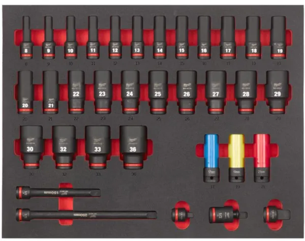 Milwaukee impact socket set in foam 1/2 inch, 34-piece