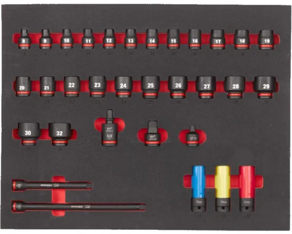 Milwaukee impact socket set in foam 1/2" 32-piece
